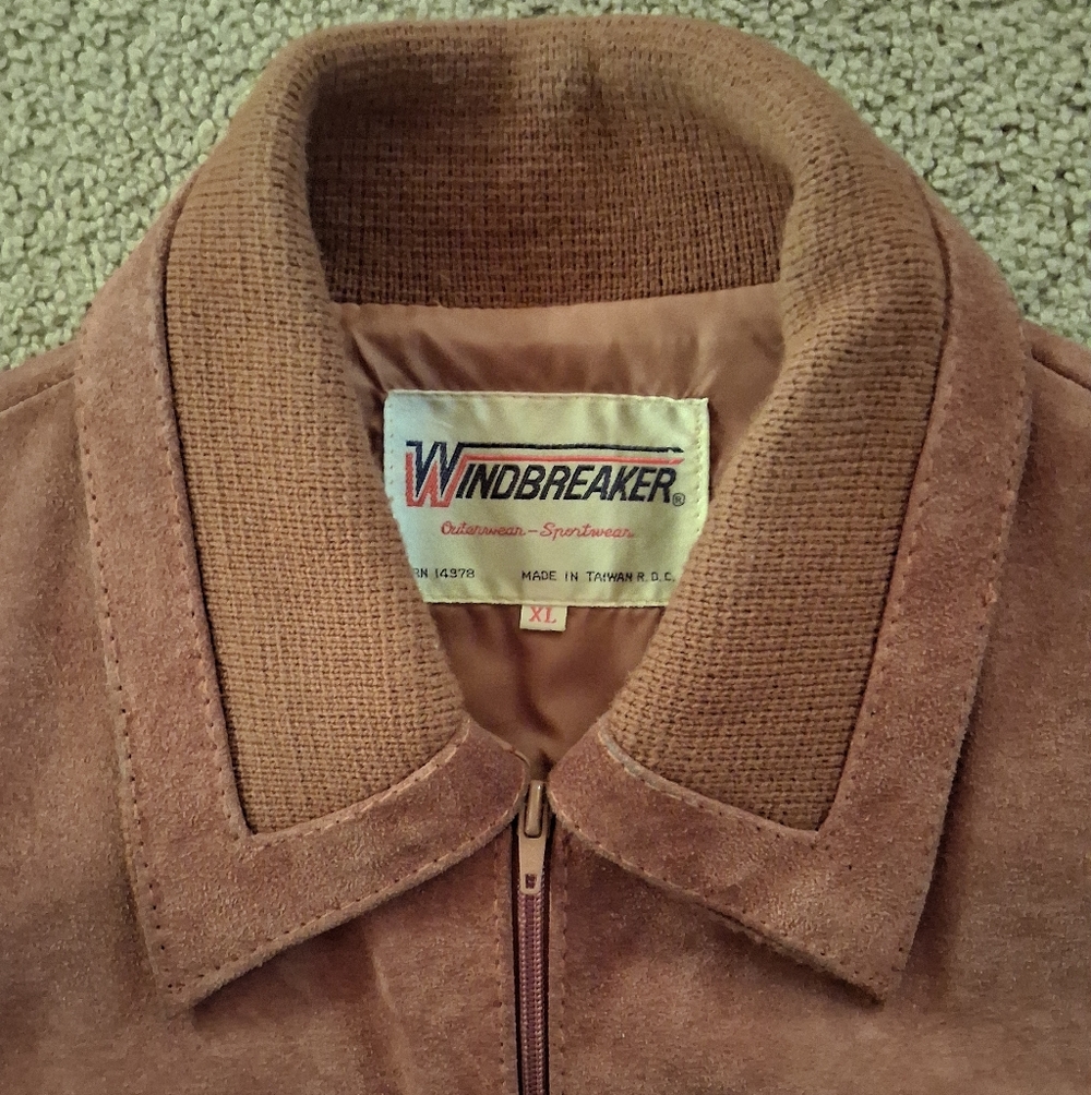 SOLD Vintage WINDBREAKER Suede Knit Bomber Jacket - 100% Cow Hide - Picture 5 of 15